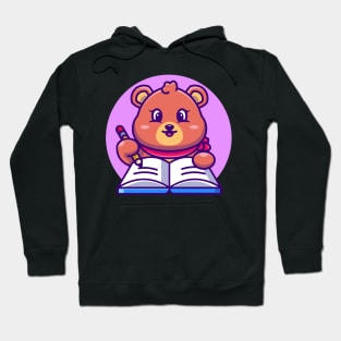 Cute bear writing on book with pencil cartoon Hoodie